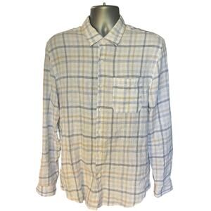 Magaschoni Man Neutral Check Linen Blend Casual Button Down Size M